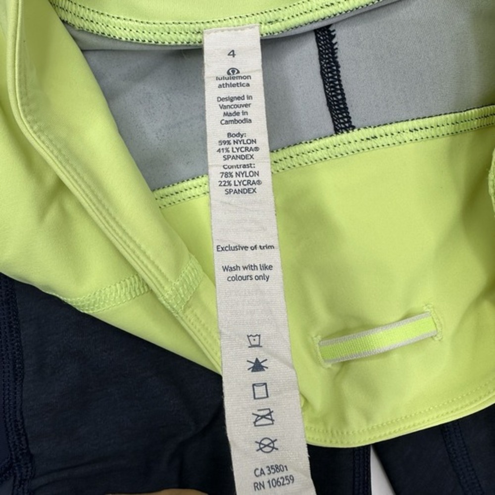 Lululemon Athletica Navy Neon Green Mesh Pocket Cropped Leggings Size 4 - Picture 7 of 12